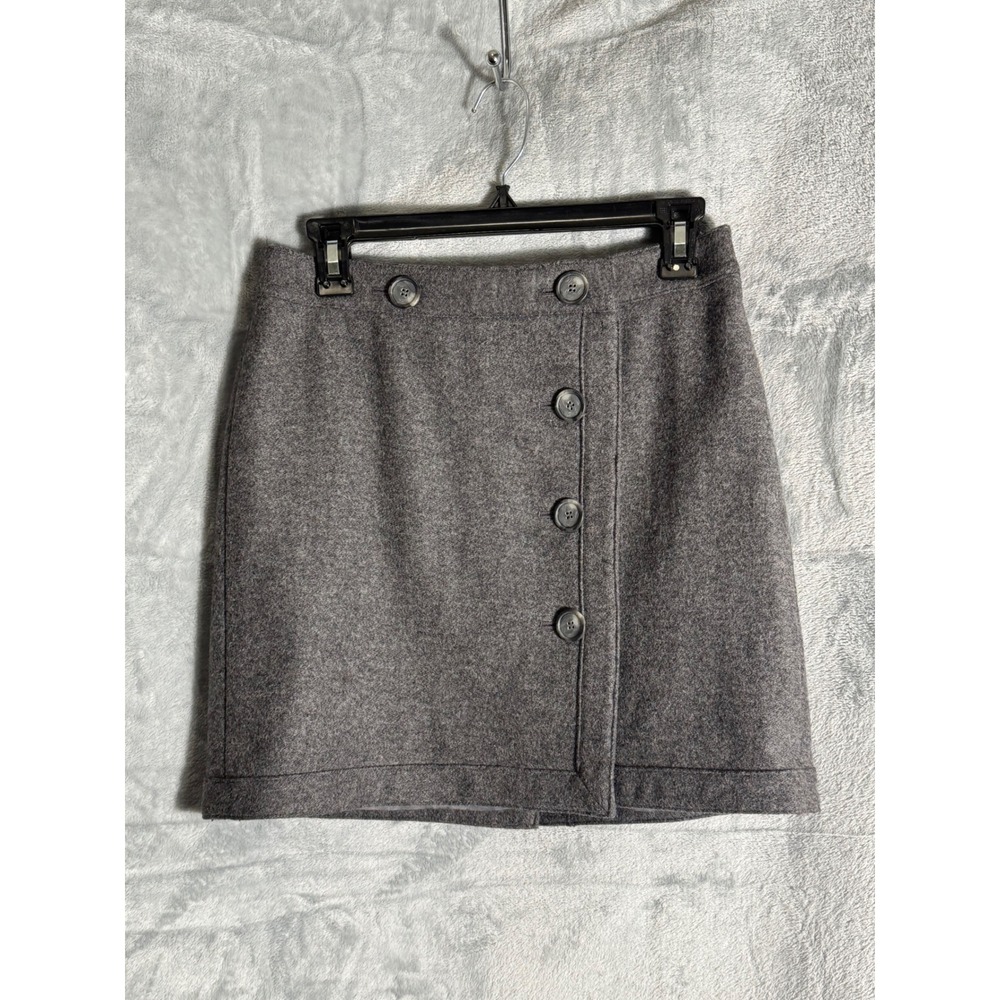 Ann Taylor LOFT Petite Gray Wool Blend Button Front Mini Skirt 2P